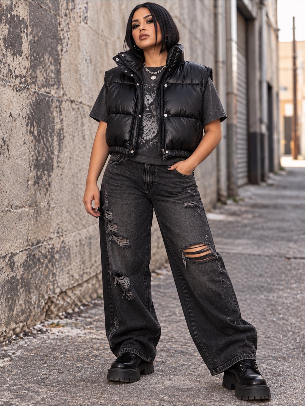 Daisy Glossy Black Quilted Puffer Vest
